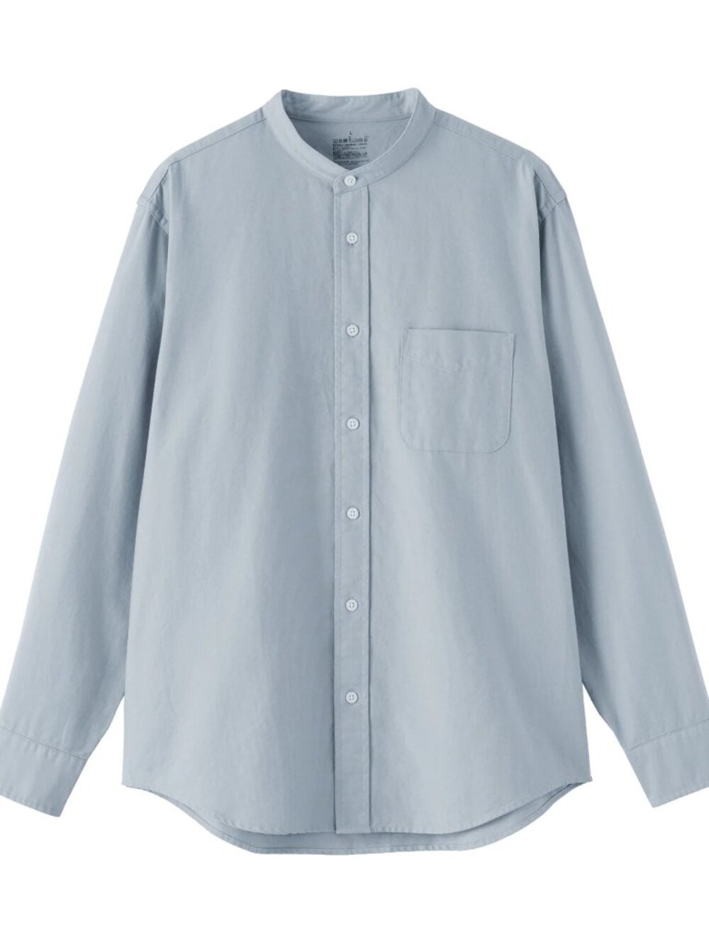 Muji Washed Oxford Stand Collar Shirt Smoky Blue Gray Long Sleeve Button Down M